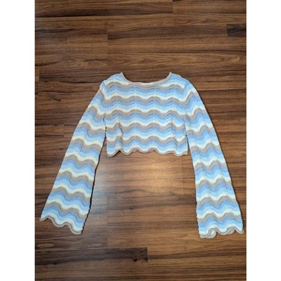 Свитер укороченный Willow & Wind вязаный крючком с рукавами-колокольчиками размер средний в полоску - Изображение 1 из 4