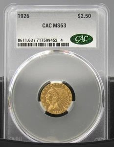 1926 P Gold Indian Quarter Eagle 2,50 $ CAC MS63 - Bild 1 von 2