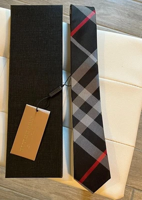 Corbata Burberry Para Hombre Negra Nova Check Clásica Thorton Manston Jacquard Rayas NUEVA Foto 1 de 2