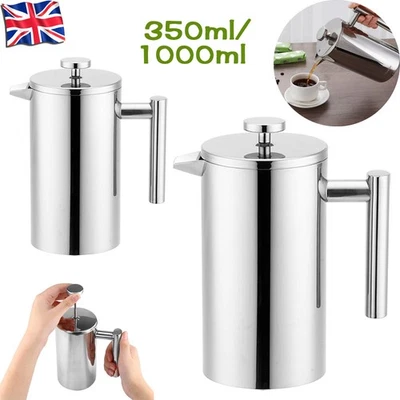 350/1000ml French Press Stainless Steel Coffee Tea Filter Maker Plunger Pitcher - Image 1 of 4