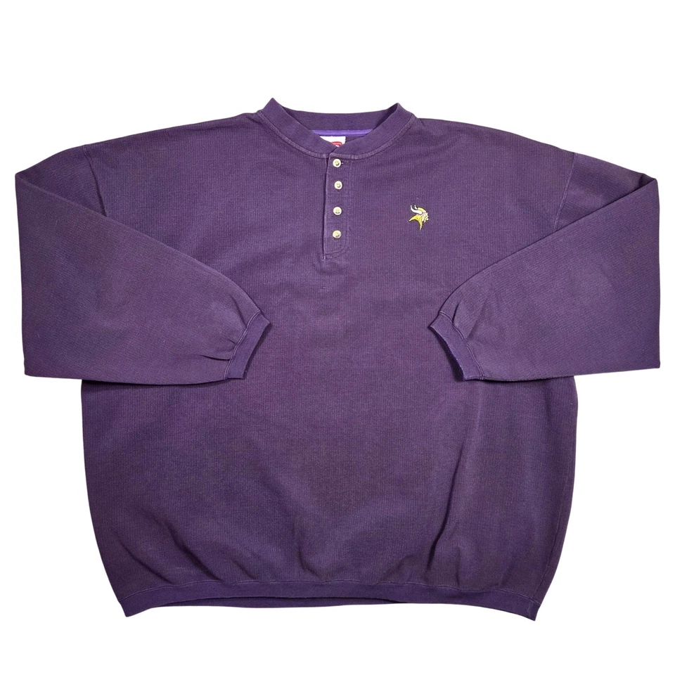 Vtg Cadre Minnesota Vikings Long Sleeve Henley Pullover Shirt XXL NFL Football - Image 1 of 4