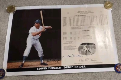 PSA JSA DUKE SNIDER SIGNED AUTOGRAPHED PHOTO LITHOGRAPH BROOKLYN DODGERS HOF  - Image 1 of 3