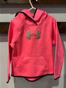 Under Armor Pink Punk Glitter Silver Logo Black Trim Youth Girls Hoodie Size 5 - Picture 1 of 6