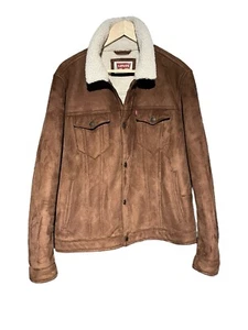 Levi’s Faux Suede Trucker Jacket with Sherpa Lining - Cognac Brown- Large - NWOT - Picture 1 of 13