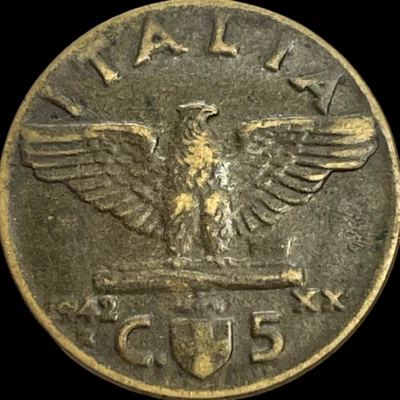1942 Italy 5 Centesimi Victor Emmanual World Coin KM# 73a Lot C6-123 - Image 1 of 4