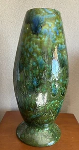 Mid Century Modern MCM Large Blue Green Drip Glaze Ceramic Lamp 19”x27" Diameter - Picture 1 of 8