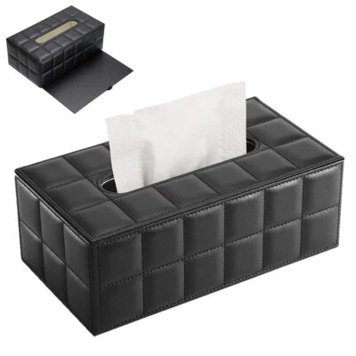Faux Leather Tissue Box Holder Cover Napkin Case Table Room Office Elegant Home