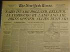 Vintage Newspaper Headlines~World War 2 Hitler Army Invade Holland Belgium  1940