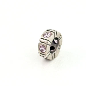 Pandora 925 Sterling Silver Light Pink CZ Trinity Spacer Retired Bead Charm - Picture 1 of 5