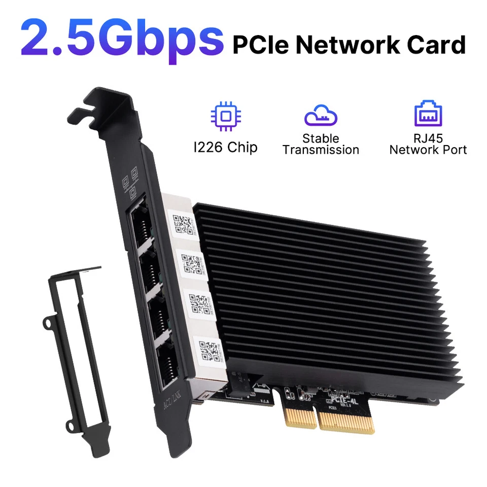 2.5G RJ45 Four Ports Gigabit Ethernet Card Intel I226 Gaming PCIE Adapter Server - Image 1 of 4