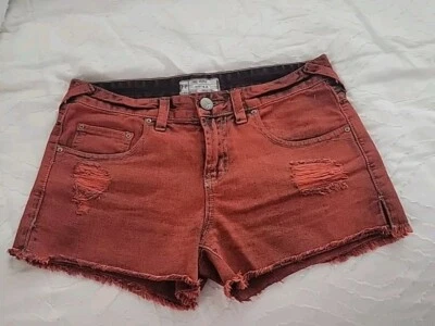 Pantalones cortos de jean Free People rojos para mujer talla 26 desgastados bohemios Foto 1 de 4