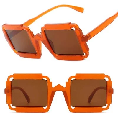 Bold Avant-garde Design Edgy Geometric Square Brown Sunglasses Mens Womens - Image 1 of 3