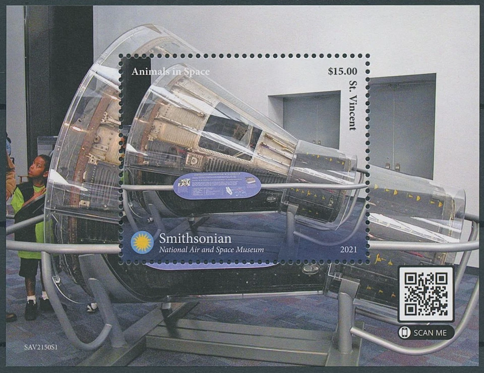 St Vincent & Grenadines 2021 MNH Animals in Space Stamps Smithsonian 1v S/S II - Image 1 of 1