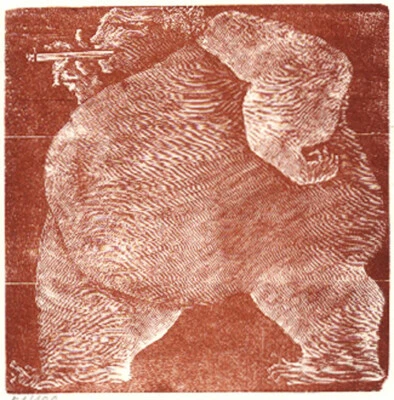 Holzstich Original IM SCHLARAFFENLAND SAUGT MAN AM SIMBOL ... von Schanzenbacher - Bild 1 von 3