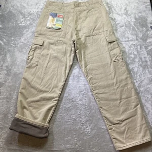 Wrangler Fleece Lined Khaki Tan Cargo Loose Fit Tan Pants Men’s 34x30 NWT - Picture 1 of 10