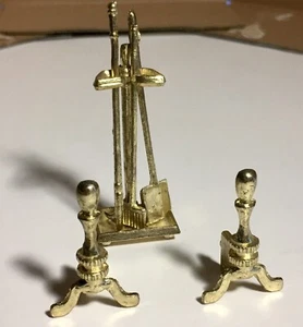 Mini Fireplace Tool Set Brass Vintage Dollhouse Furniture - Picture 1 of 6