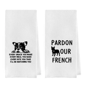 French Bulldog Dish Towels - Funny French Bulldog Gift Waffle Weave Kitchen T... - Picture 1 of 5