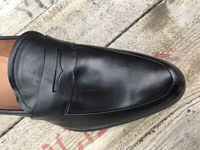 New $175 Size 12 Vince Camuto Men's Iggi Black Drum Dyed Leather Penny Loafers - Image 1 of 4