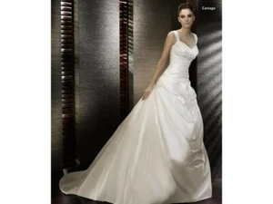 San Patrick Cartago Wedding Dress 6 8 10  Off-White TaffetaTrain Straps Bows - Picture 1 of 9