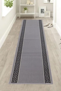 Tappeto Runner Lavabile Antiscivolo Grigio Collezione Gomma Taglia Personalizzata Meander Design - Foto 1 di 6