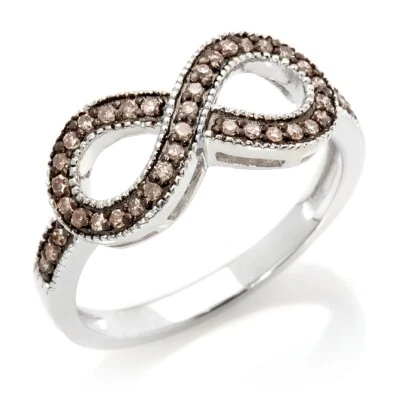 0.25ctw Champagne Diamond Infinity Sign Sterling Silver Womens Band Ring Size 8 - Image 1 of 4