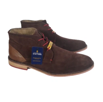 Botines con cordones de cuero genuino Stafford para hombre marrón talla 13 resistentes al agua Foto 1 de 4