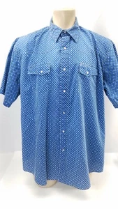 Wrangler Wrancher Pearl Snap Shirt Button Up Blue Diamond Top Mens Size 2XL XXL - Picture 1 of 7