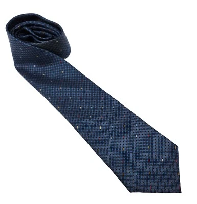 100% Silk Mens Tie by LD14 Made In Italy Blue Geometric  - Image 1 of 4