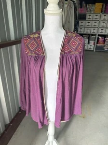 Ezra Open Cardigan Embroidered Plum L NWT - Picture 1 of 6