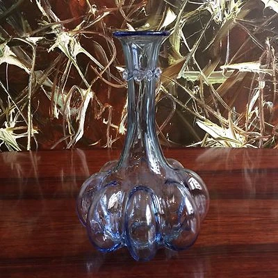 THERESIENTHAL Germany, edle Kürbisflasche in hellblau, mundgeblasen - Bild 1 von 4