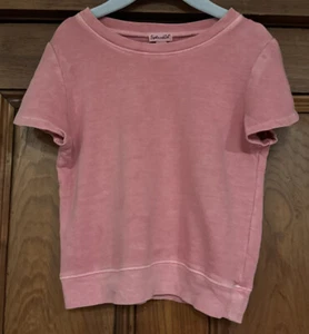 Splendid Girl’s Short Sleeve Distressed Pink Sweatshirt Size 6X Flutter Sleeve - Picture 1 of 13