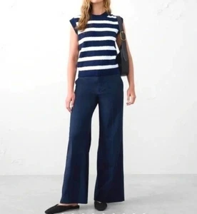 Pantalón Banana Republic Mujer Pierna Ancha Esculpido Azul Marino Talla 6 - Imagen 1 de 15