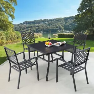 5 Piece Patio Dining Set Outdoor Table Chairs Garden Metal Chairs Square Table - Picture 1 of 12