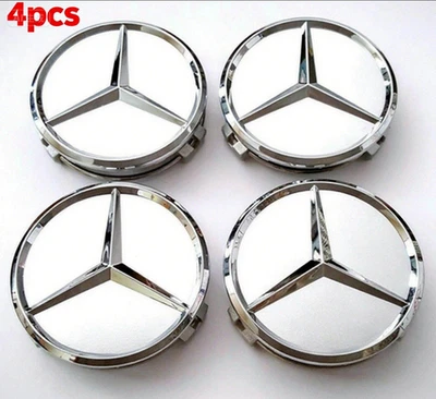 4PCS For Mercedes/Benz Silver Chrome Wheel Center Hub Caps 75MM AMG WREATH - Image 1 of 4