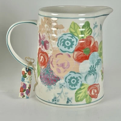 "Jarra jarra Anthropologie Molly Hatch diseño floral cerámica 7"" de alto nueva con etiquetas" Foto 1 de 4