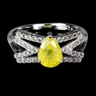 Anillo de plata de ley 925 zafiro amarillo pera 8x6 mm topacio blanco piedras preciosas tamaño 8 Foto 1 de 4