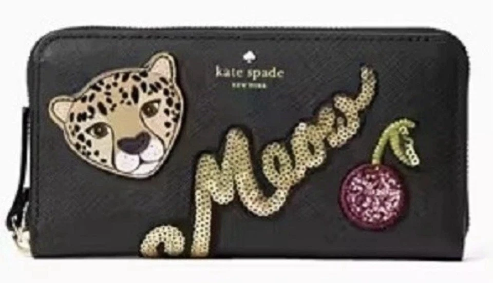 Kate Spade Leopard Neda Run Wild Sequin Meow Zip Around Wallet WLRU5004