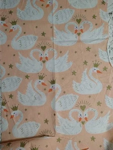 REMNANT Peach-Pink & Gold Swans Crowns Hearts Cotton Fabric Swan Lake Royal - Picture 1 of 2