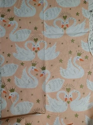 REMNANT Peach-Pink & Gold Swans Crowns Hearts Cotton Fabric Swan Lake Royal - Image 1 of 2
