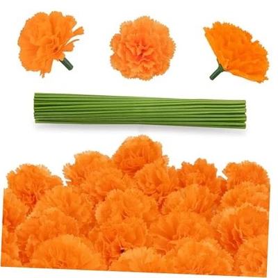Peças flores artificiais de calêndula, 2" cabeças de flores de calêndula de seda 80 laranja-2 polegadas - Imagem 1 de 4