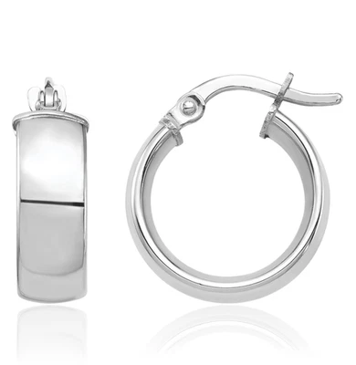 14K Solid White Gold 5mm Round Hoop Earrings - Image 1 of 4