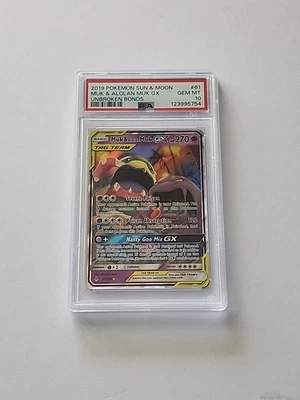 2019 POKEMON SUN & MOON UNBROKEN BONDS #61 MUK & ALOLAN MUK GX PSA 10 - Image 1 of 4