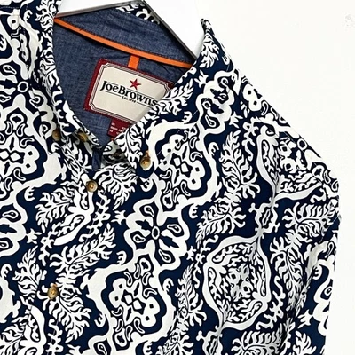 Joe Browns рубашка мужская 2XL XXL длинным рукавом темно-синий белый абстрактный Smart повседневный - Изображение 1 из 4