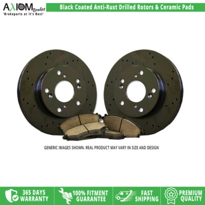 Axiom Rear Black Drilled Brake Rotors Ceramic Pads for 07-10 Hummer H3 09 H3T - Image 1 of 4
