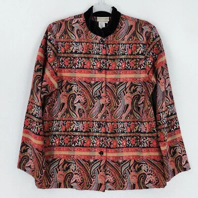 Chaqueta Coldwater Creek Mujer Mediana Roja Azul Floral Cachemira Blazer Tapiz Foto 1 de 4