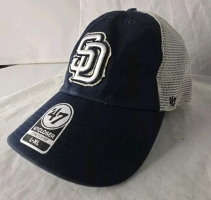 San Diego Padres 47' Brand Mesh Trucker Flex Fit Closer Blue White Hat SZ L/XL - Picture 1 of 9