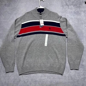 US Polo Assn Sweater Men's XL Heather Gray Flannel Knitted 1/4 Zip Mock Neck - Picture 1 of 9