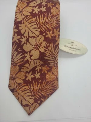 NUEVA CON Etiquetas Tommy Bahama Hojas Rojas Otoño Otoño Tema Hawaiano Corbata de Seda Foto 1 de 4