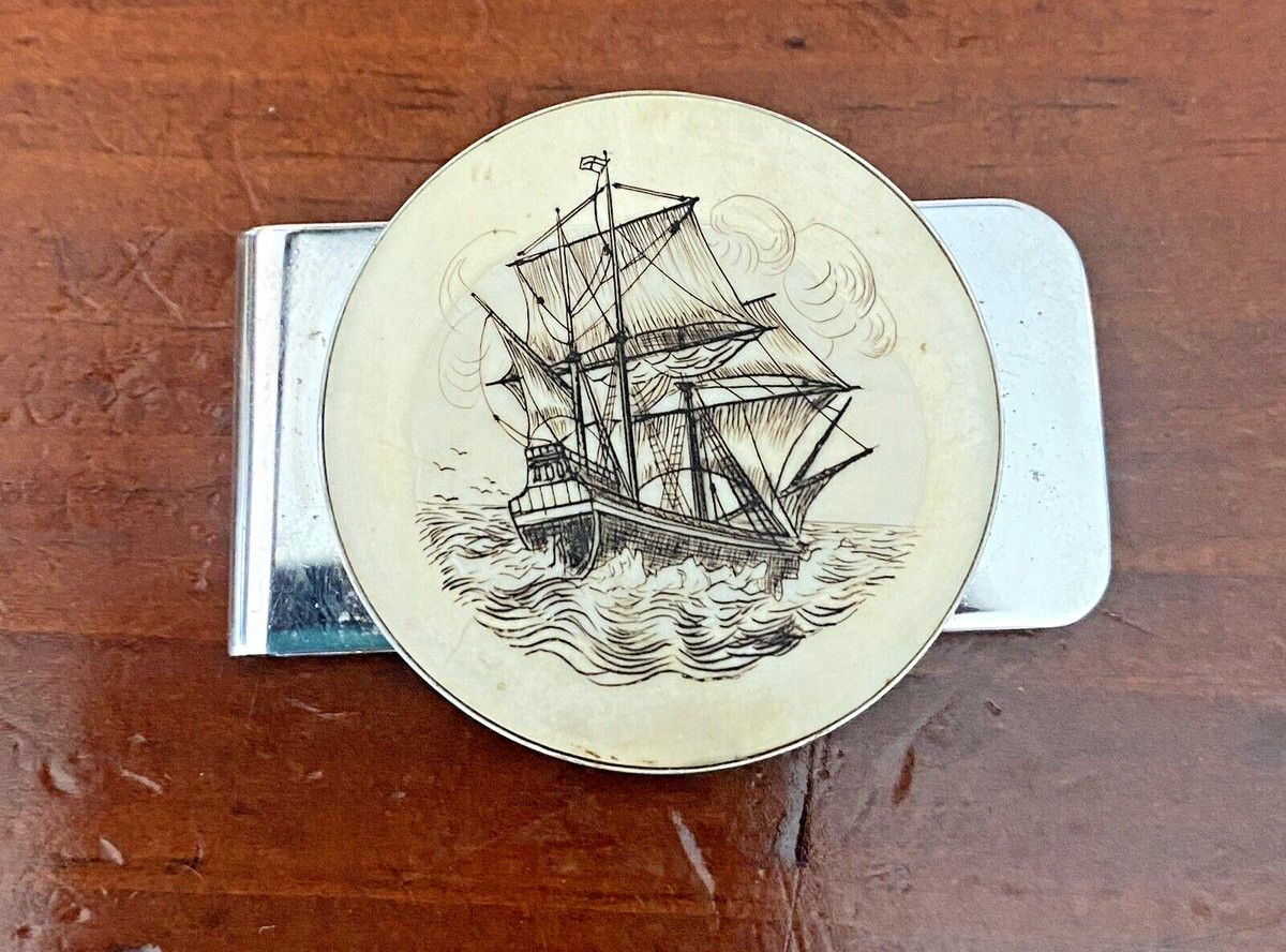 ジェームスリードサンタフェSILVGOLDマネークリップUSA Scrimshaw 