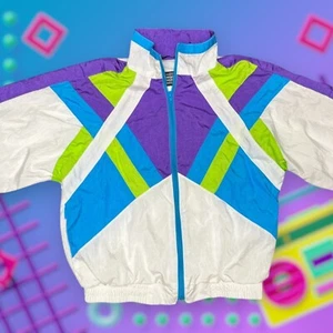 80s 90s Members Only Jacket Vintage Youth Sz Large 14 NEON Color Zip Windbreaker - Picture 1 of 12